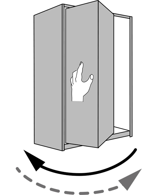 Push to move – Lehkým zatlačením na křídlo se dveře automaticky otevřou, pak se ručně zavřou.